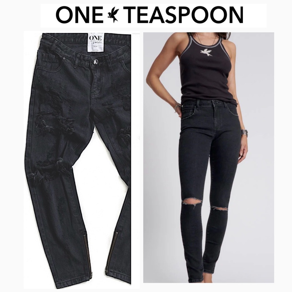 •One Teaspoon Free-bird LW Ankle Zip Denim Jeans in Black Sz 26 & 29